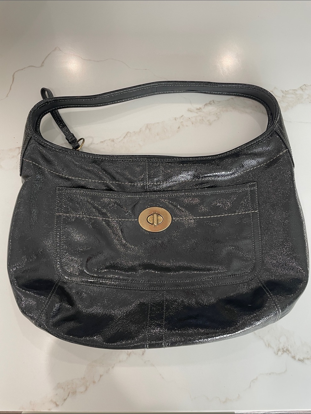 Vintage Coach Black Women's Shoulder Bag with Turn-Lock Closure